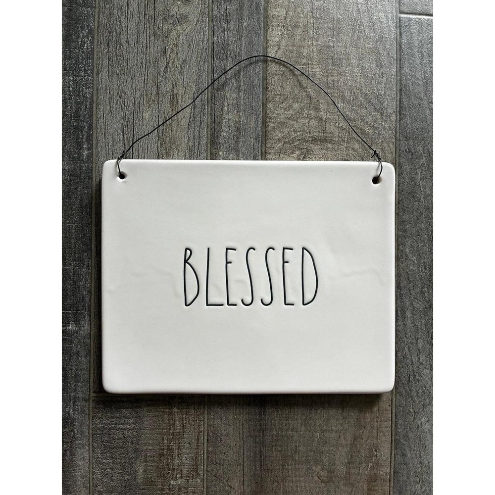 Rae Dunn "BLESSED" Ceramic Hanging Wall Sign Plaque 7.5 in x 6in